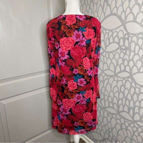 The Get Size L Dress Long Sleeve Roses Black Red Cut Out Sheer Body-con Pencil. - Picture 9 of 9